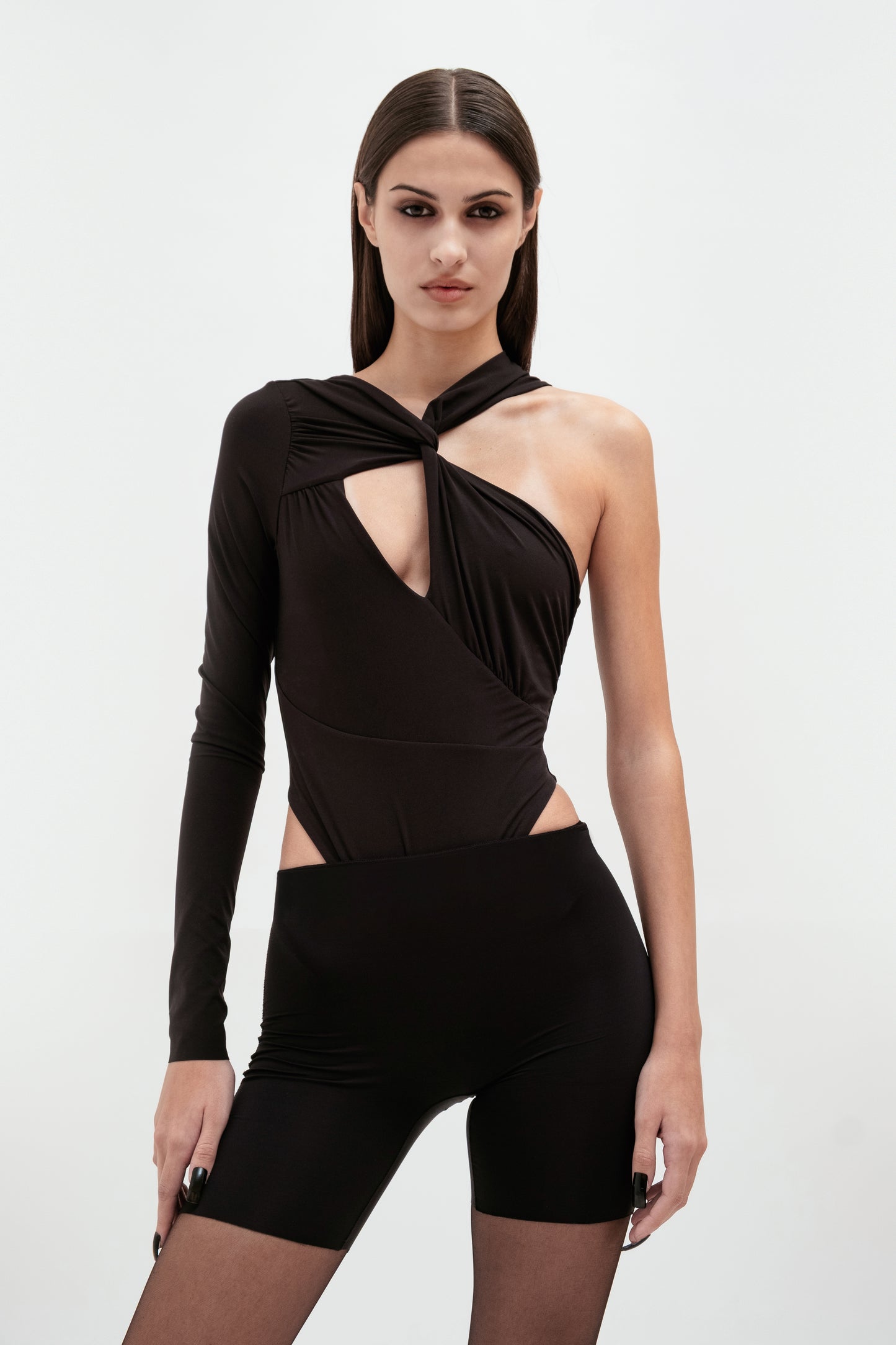 Asymmetric draped bodysuit
