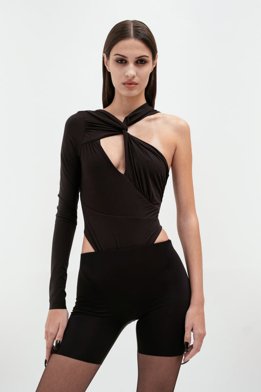 Asymmetric draped bodysuit