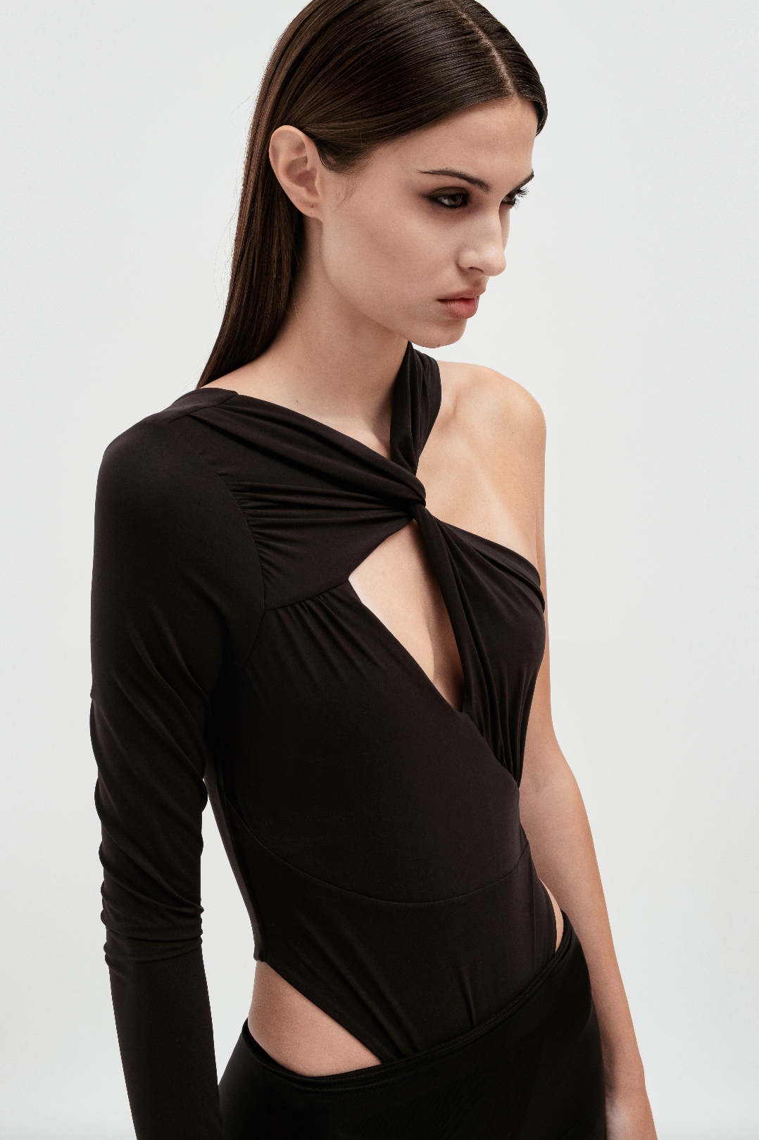 Asymmetric draped bodysuit