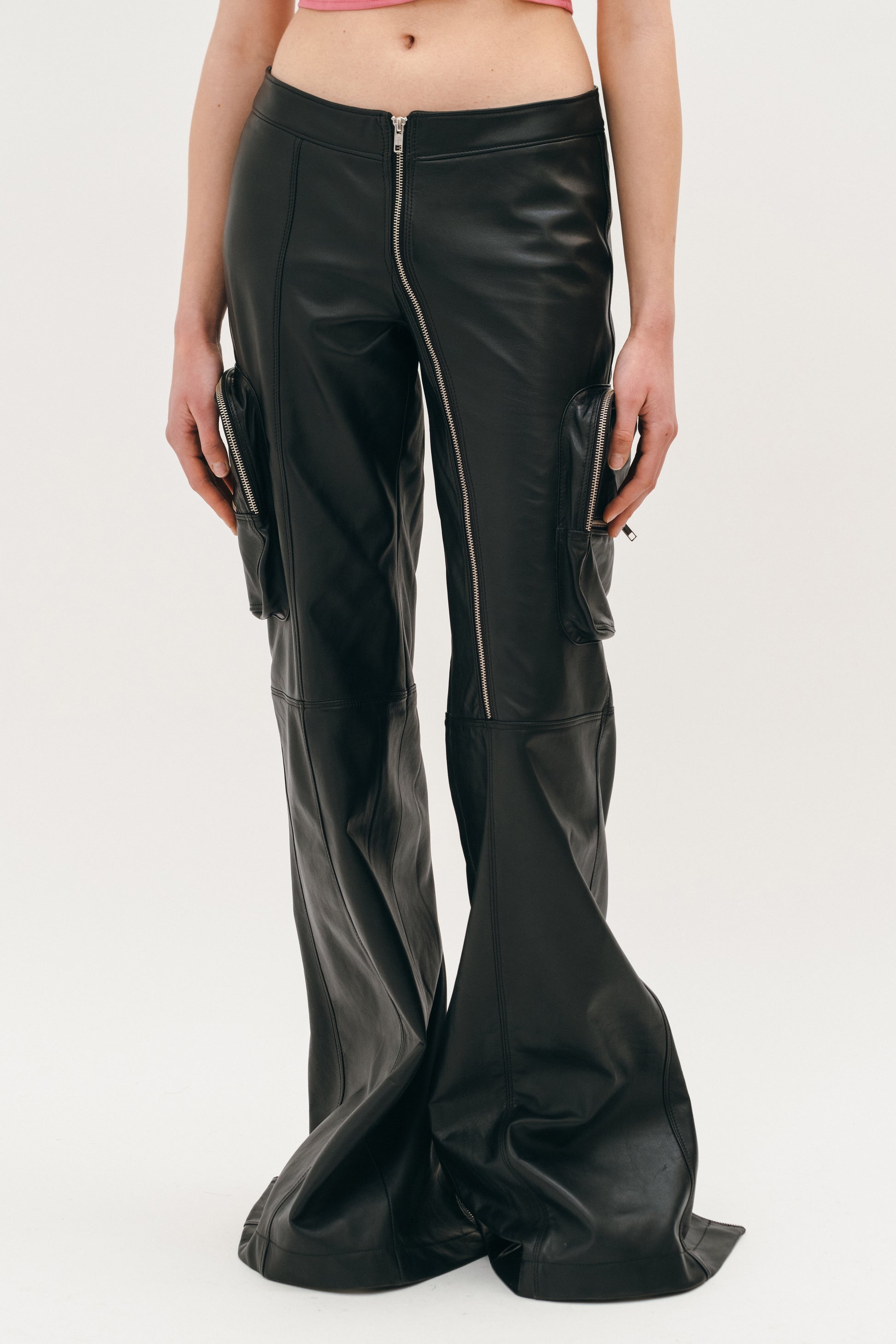 sandasimona leather pants form the front on the white background